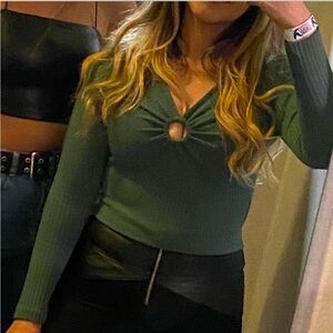 Top shop Green long sleeve ribbed top with ring detail size us 6